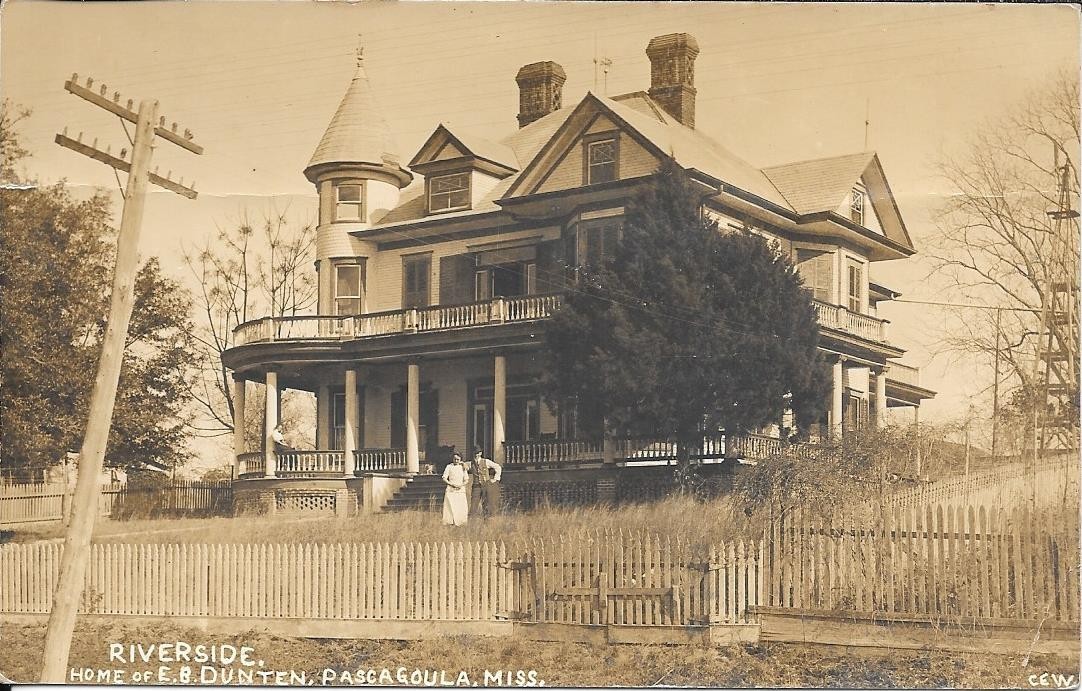 Pascagoula Mississippi Riverside Home of E.B. Dunten Real Photo Postcard
