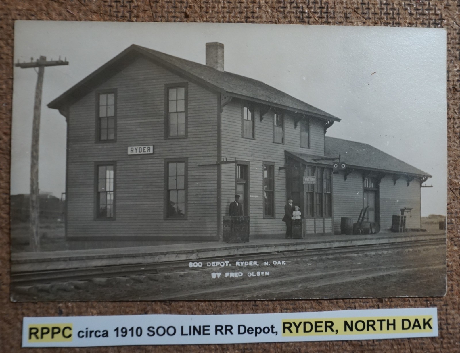 Ryder North Dakota Soo Line Railroad Depot 1910 Real Photo Postcard