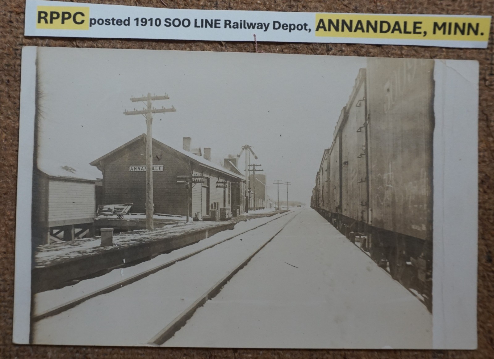 Annandale Minnesota Soo Line Railway Depot 1910 Real Photo Postcard