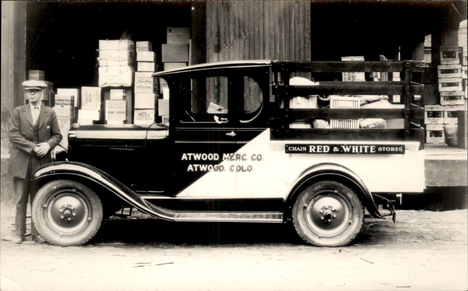 Atwood Colorado Atwood Merc Co Red & White Stores Truck Driver Real Photo Postcard