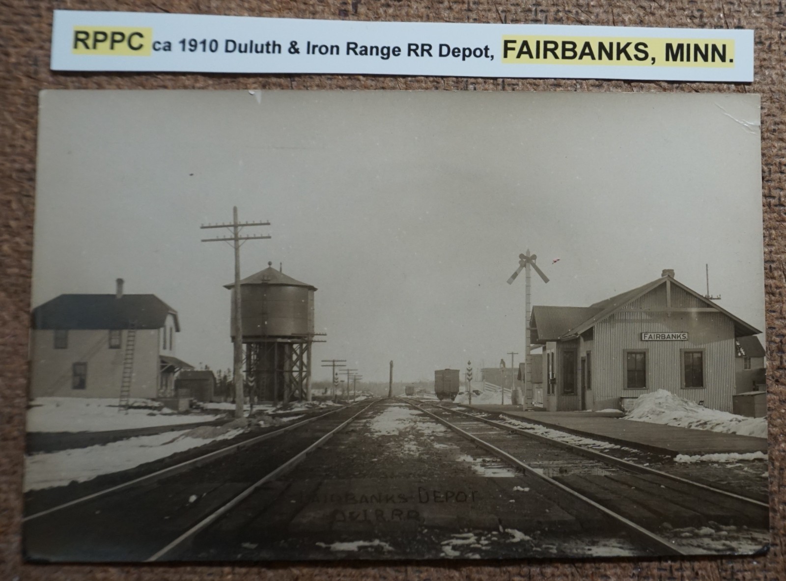 Fairbanks Minnesota Duluth & Iron Range Railroad Depot 1910 Real Photo Postcard