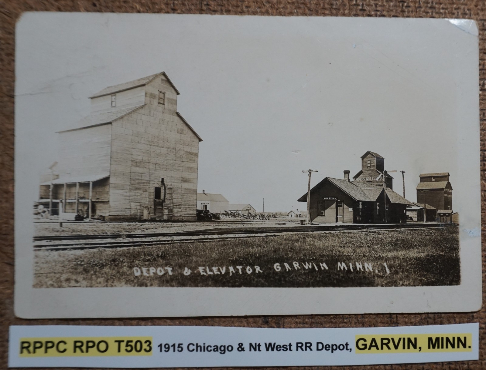 Garvin Minnesota Chicago And North West Railroad Depot Railway Post Office 1915 Real Photo Postcard