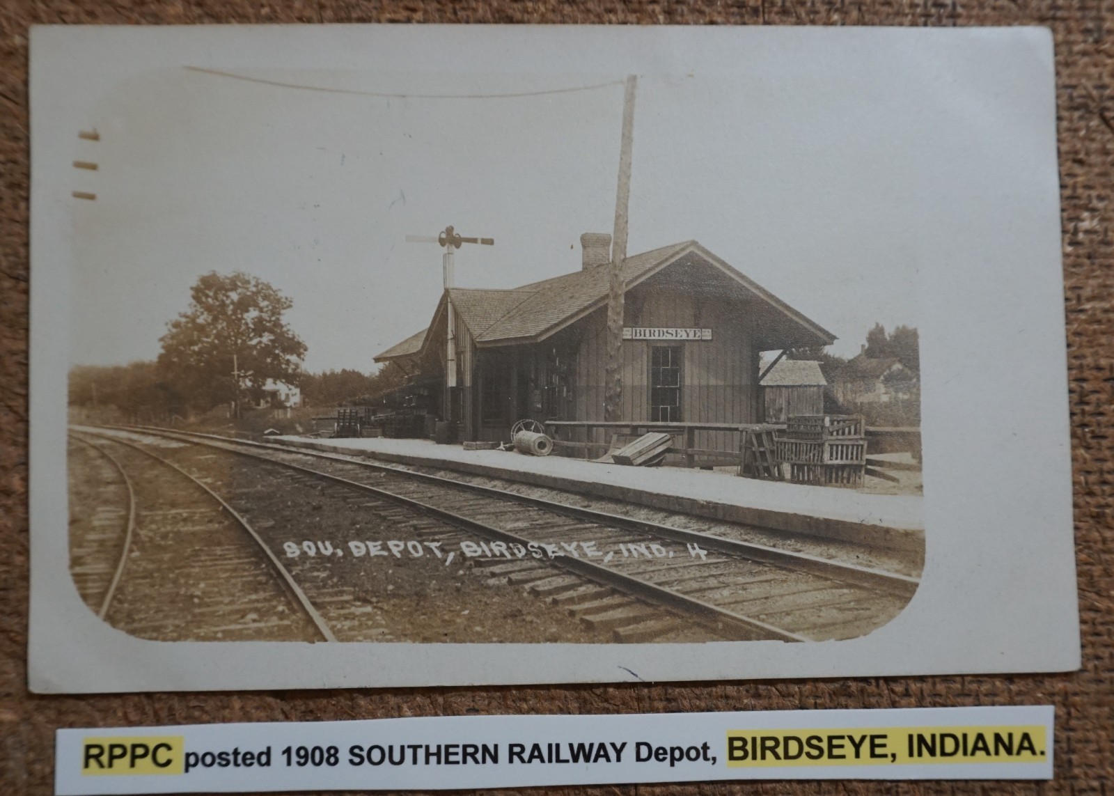 Birdseye Indiana Southern Railway Depot 1908 Real Photo Postcard