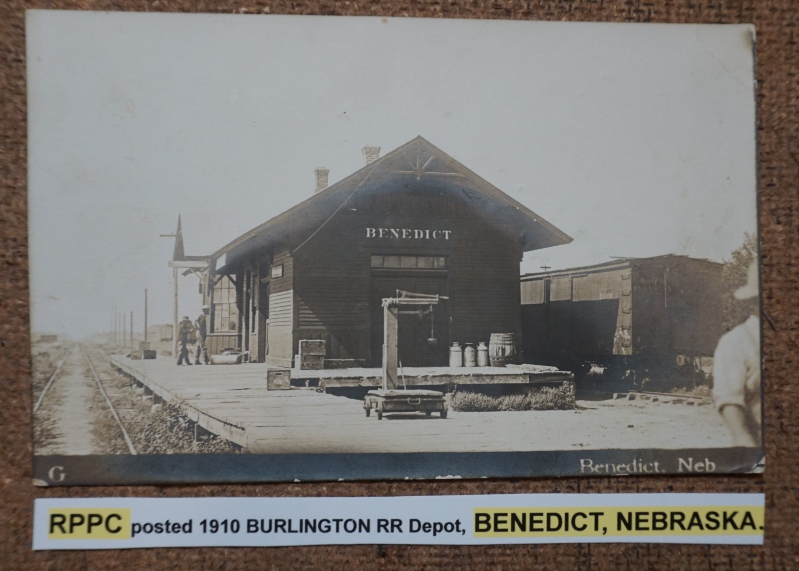 Benedict Nebraska Burlington Railroad Depot 1910 Real Photo Postcard