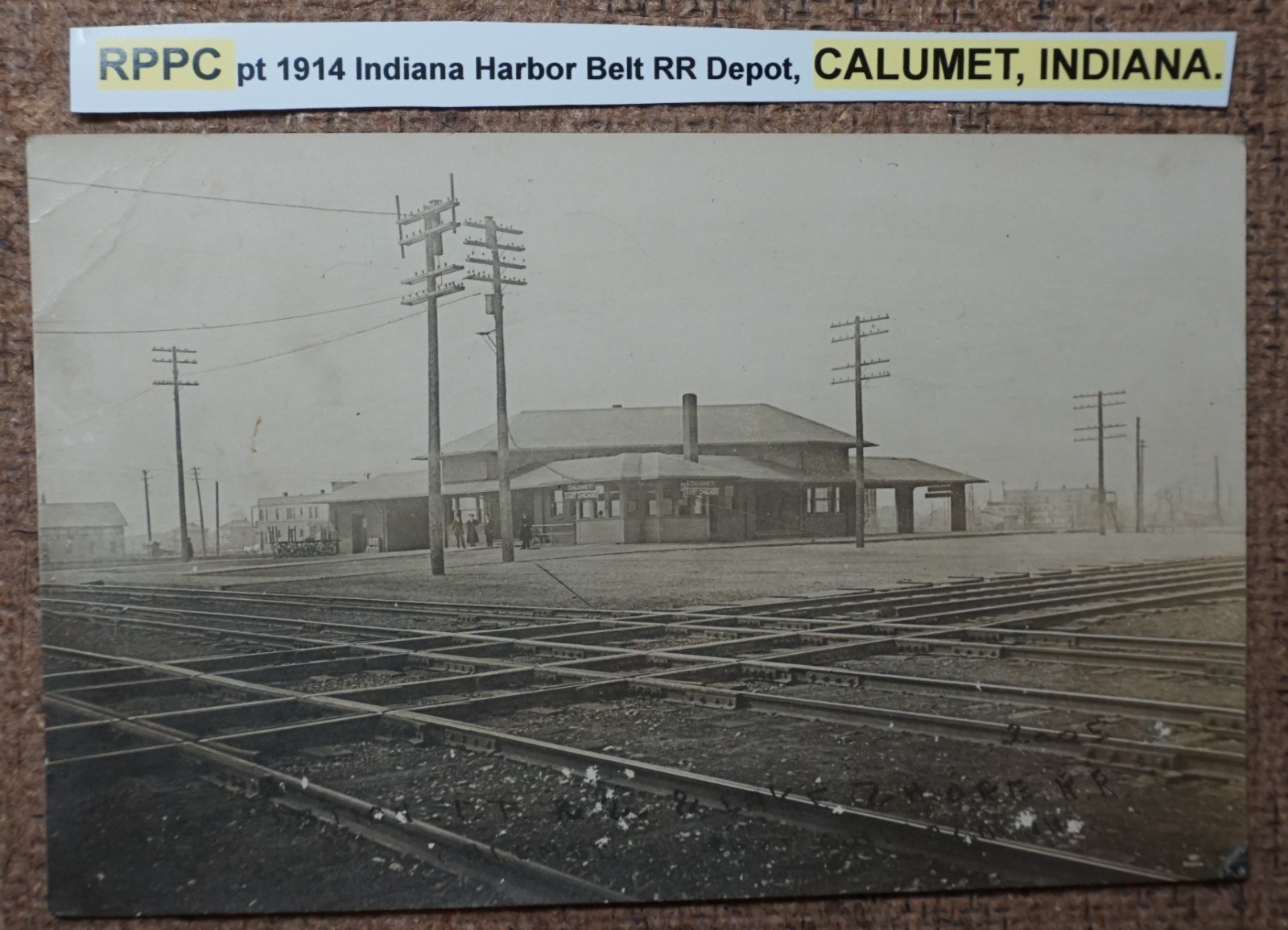 Calumet Indiana Indiana Harbor Belt Railroad Depot 1914 Real Photo Postcard