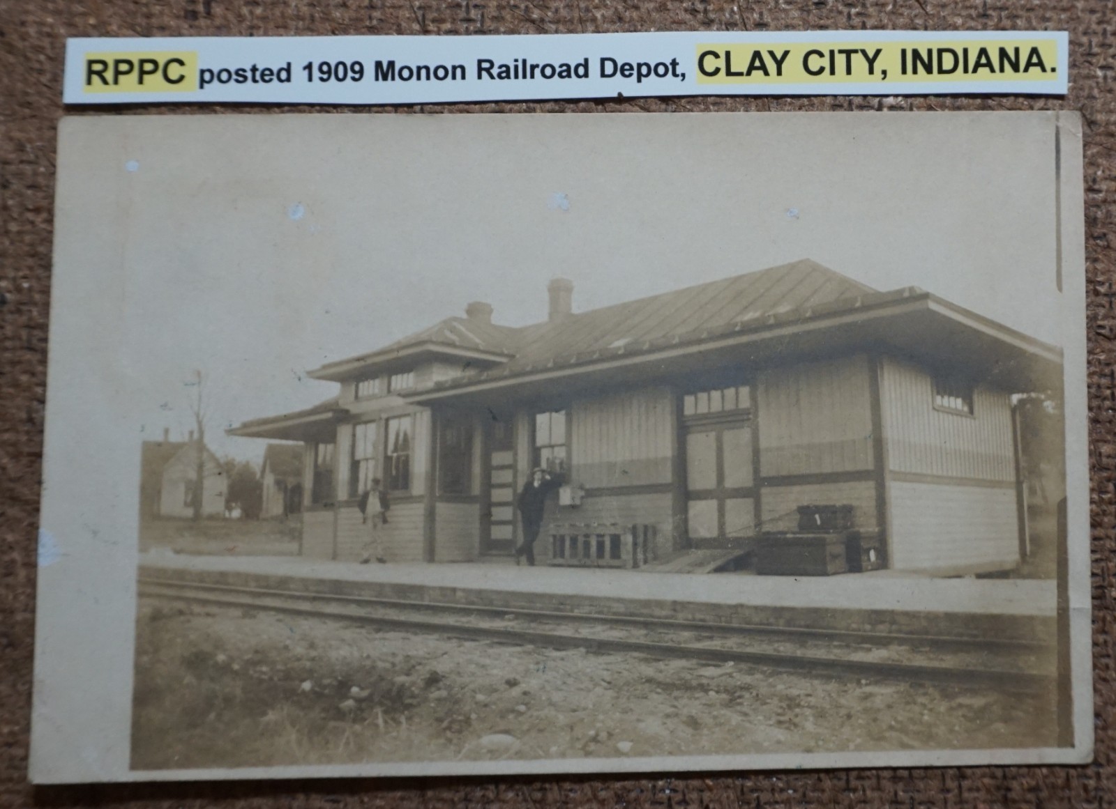 Clay City Indiana Monon Railroad Depot 1909 Real Photo Postcard