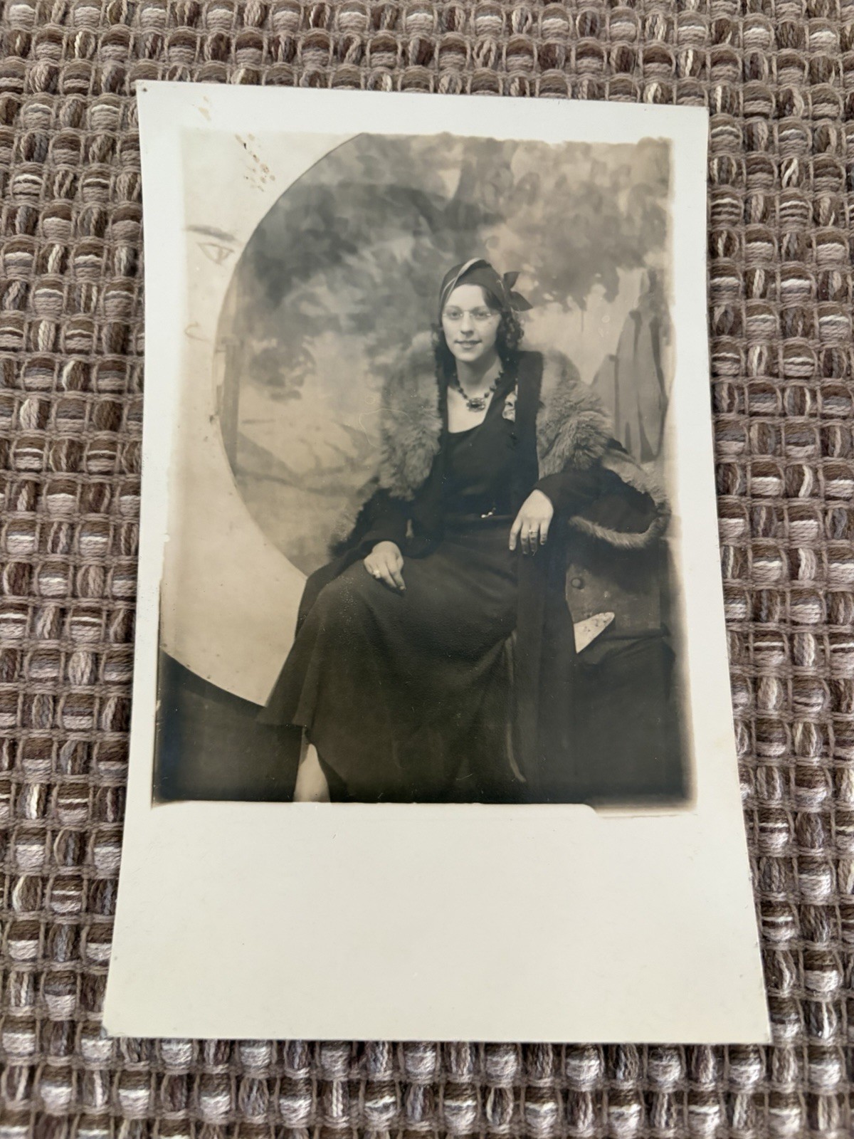 Woman Paper Moon Real Photo Postcard