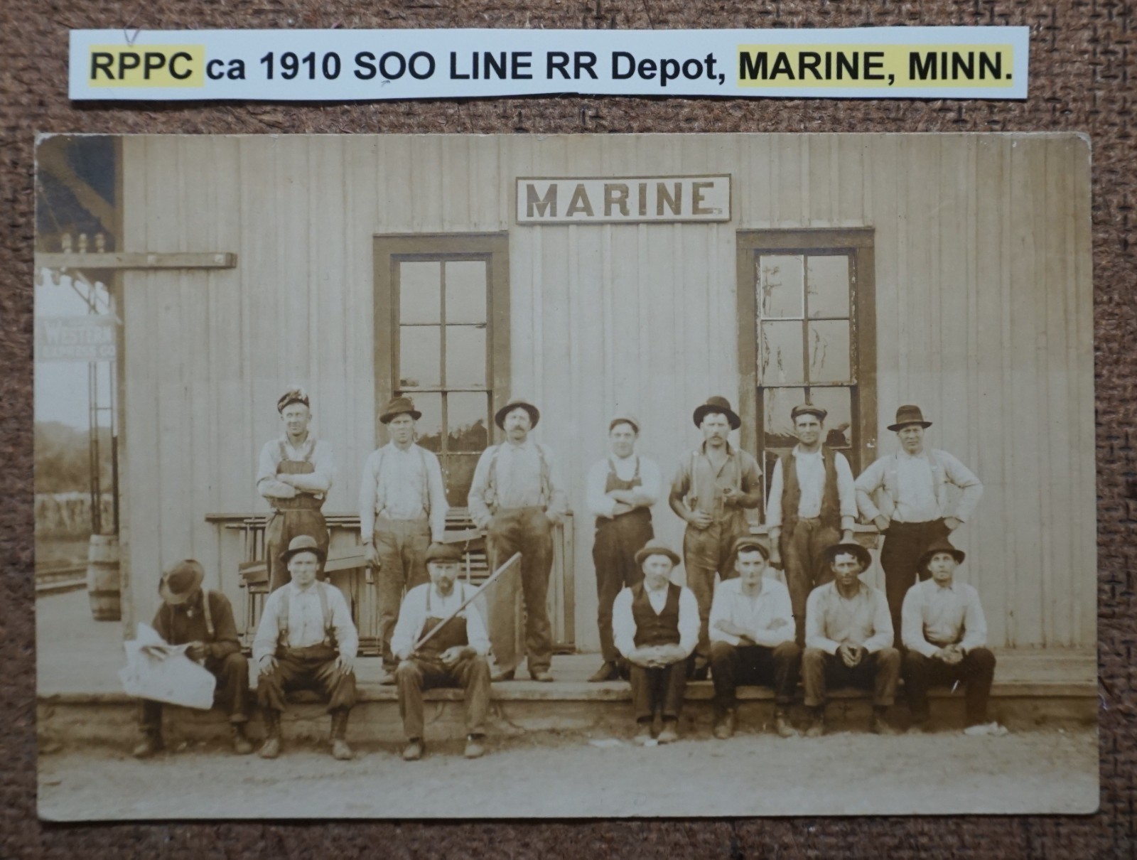 Marine Minnesota Soo Line Railroad Depot 1910 Real Photo Postcard