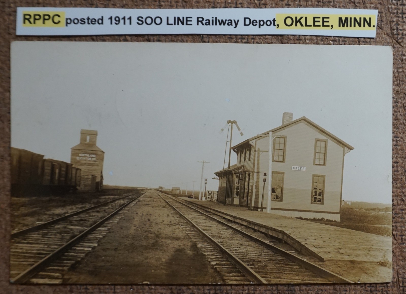 Oklee Minnesota Soo Line Railway Depot 1911 Real Photo Postcard