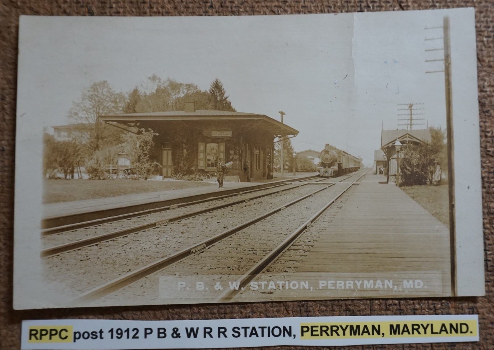 Perryman Maryland P. B. & W. Railroad Station 1912 Real Photo Postcard
