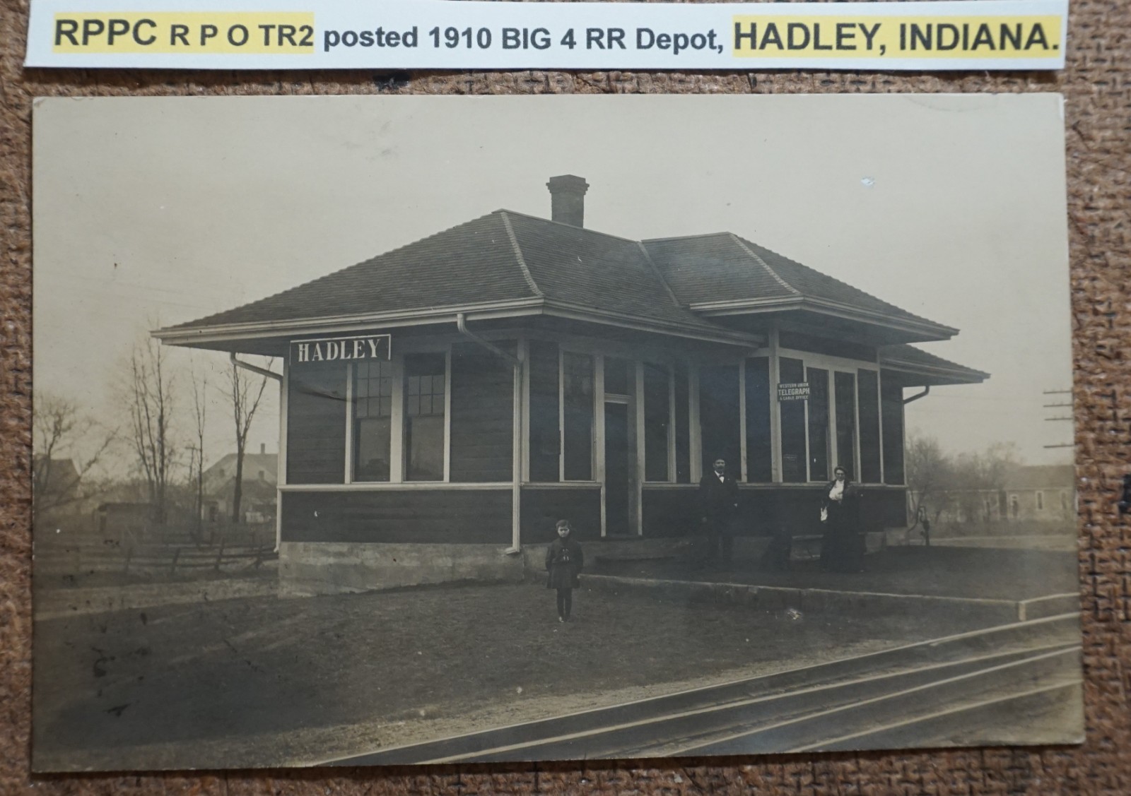Hadley Indiana Big 4 Railroad Depot Railway Post Office TR2 1910 Real Photo Postcard