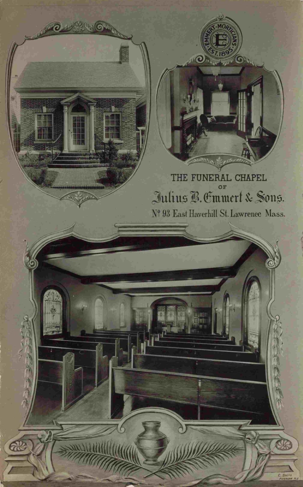 Lawrence Massachusetts Funeral Chapel Of Julius B. Emmert & Sons Real Photo Postcard