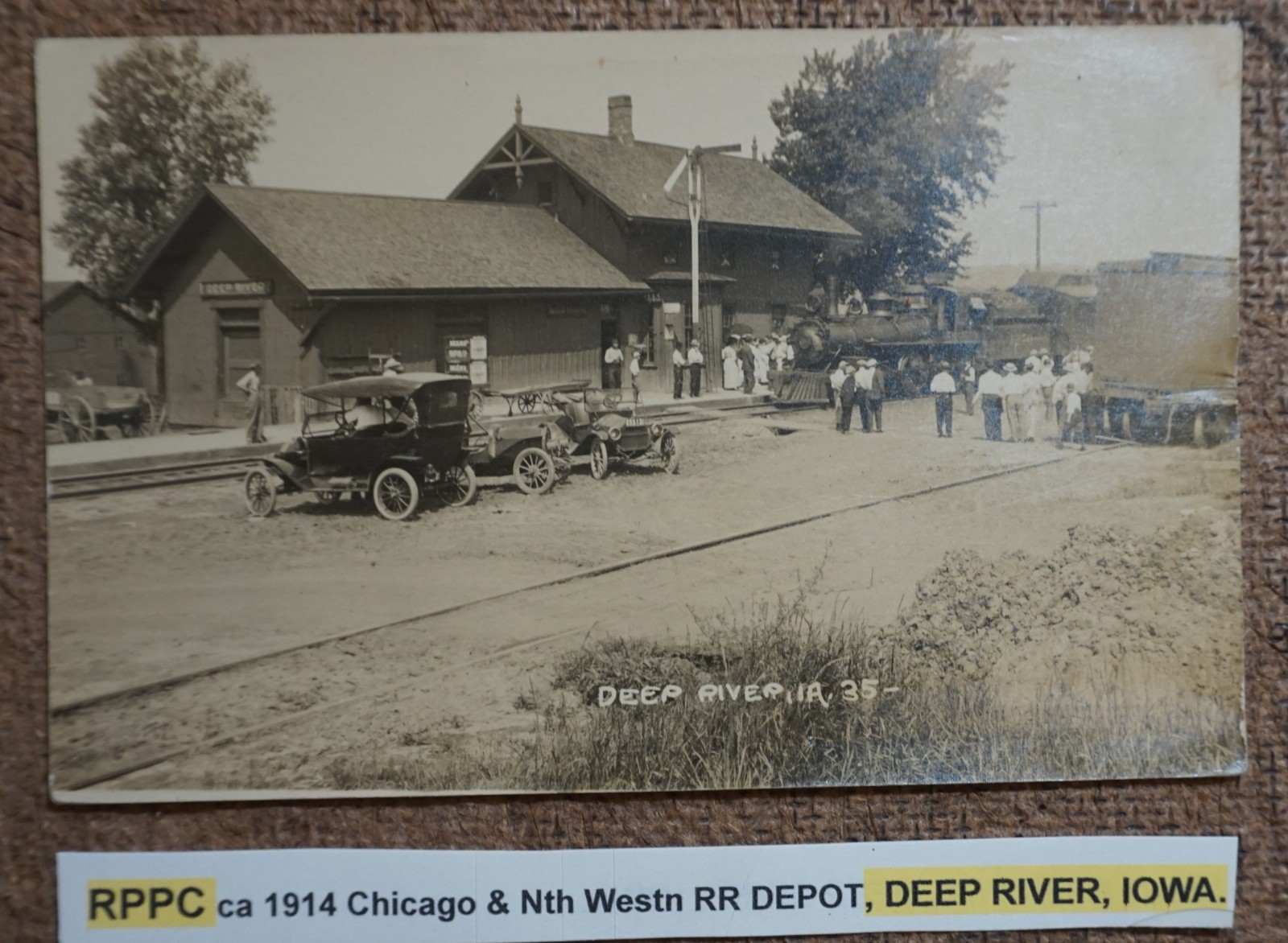 Deep River Iowa Chicago & Northwestern Railroad Depot 1914 Real Photo Postcard