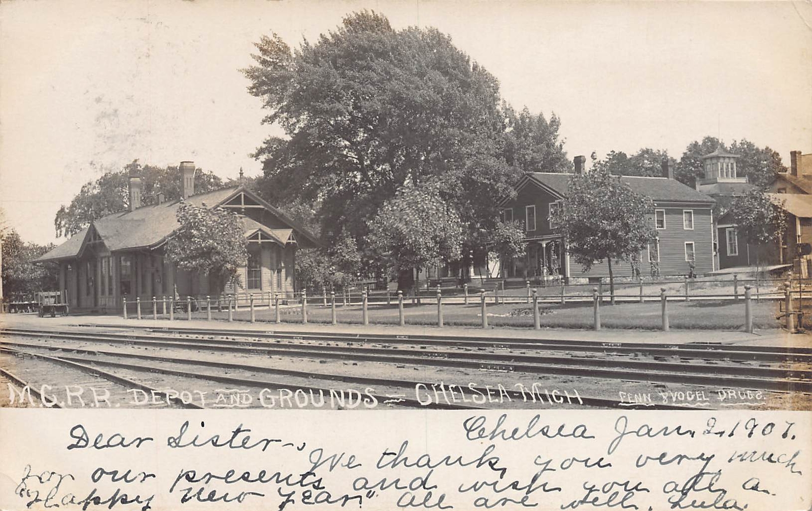 Chelsea Michigan M.C. Railroad Depot Grounds 1910 Real Photo Postcard