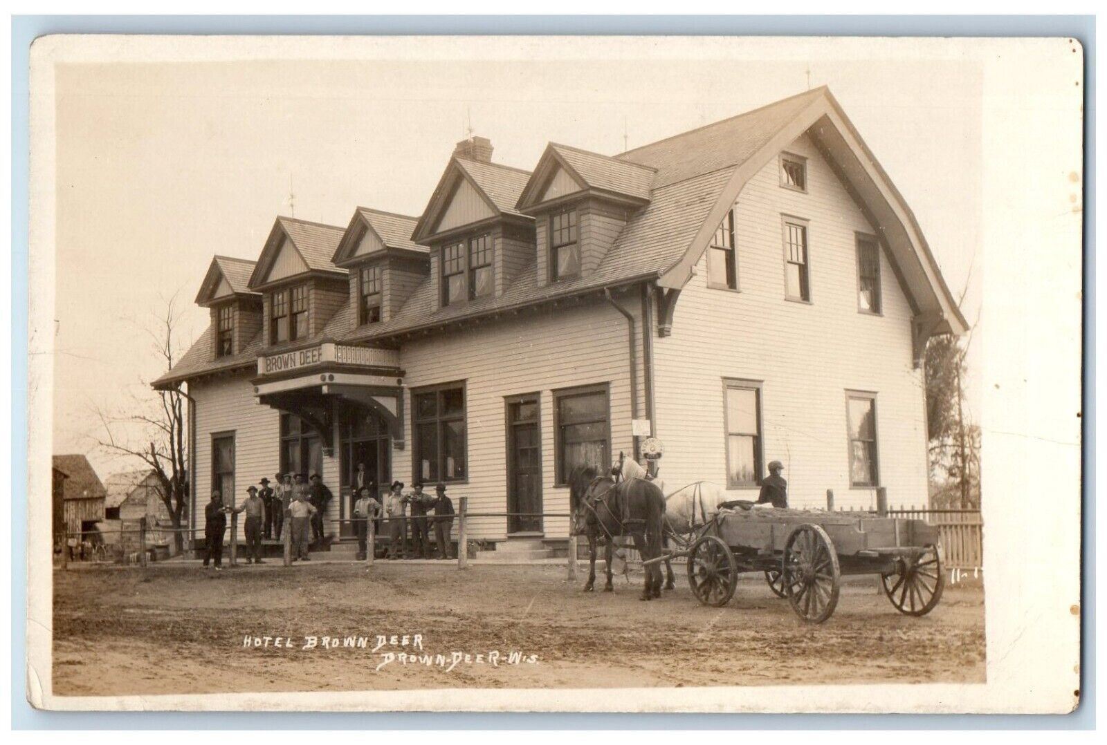 Milwaukee Wisconsin Hotel Brown Deer Horse Wagon Real Photo Postcard
