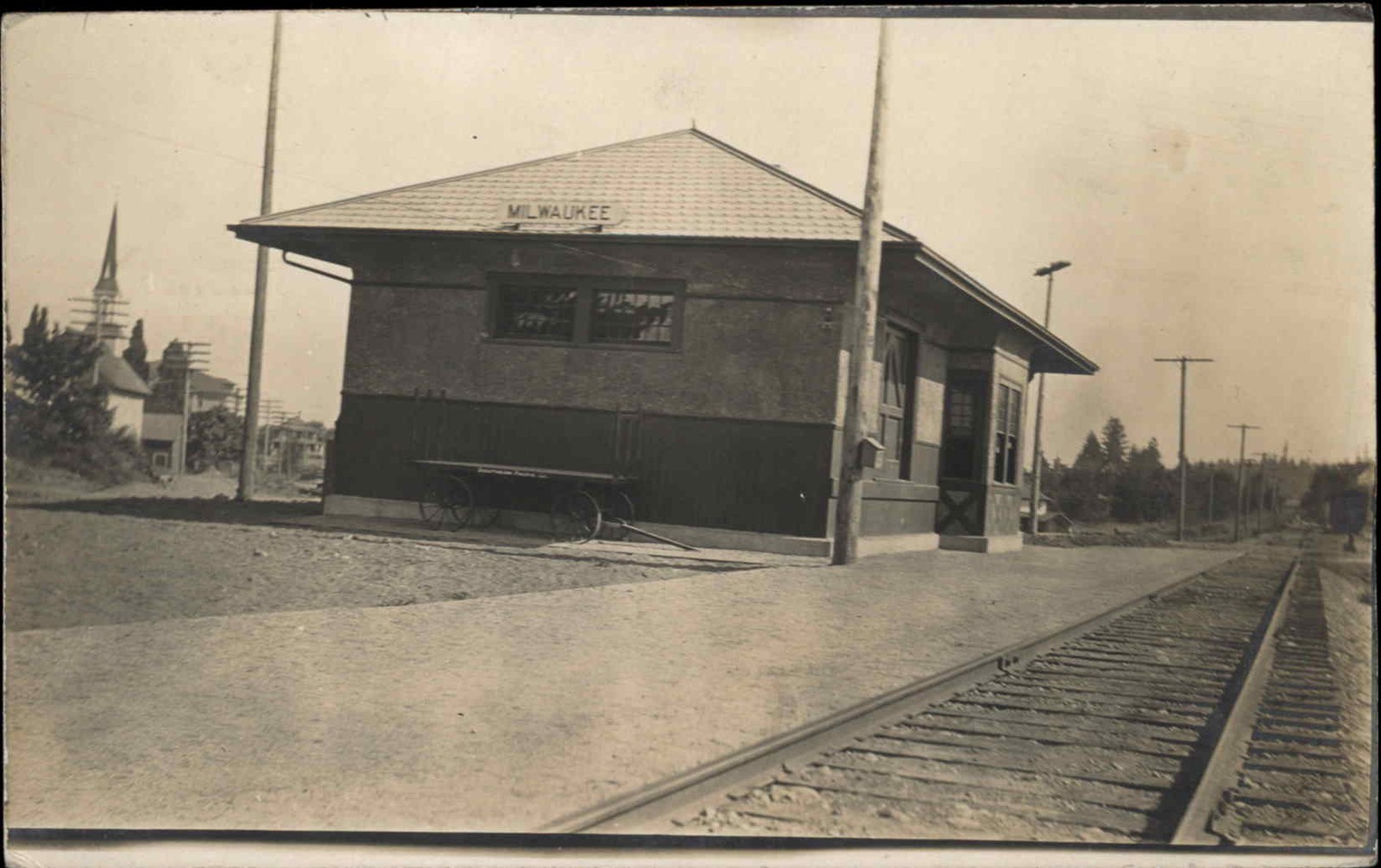 Milwaukee Oregon Railroad Train Station Depot Real Photo Postcard