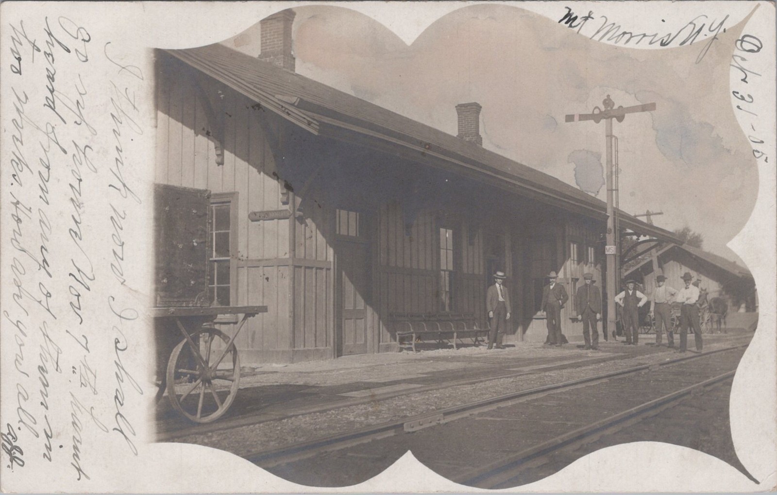 Mount Morris New York Railroad Depot Train Station 1905 Real Photo Postcard