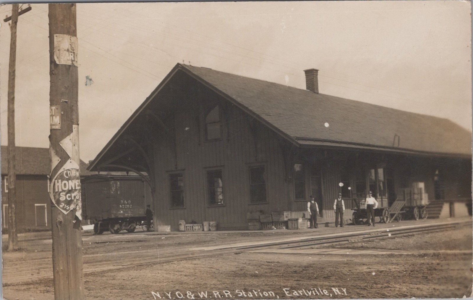 Earlville New York NYO & WRR Depot Train Station 1910 Real Photo Postcard