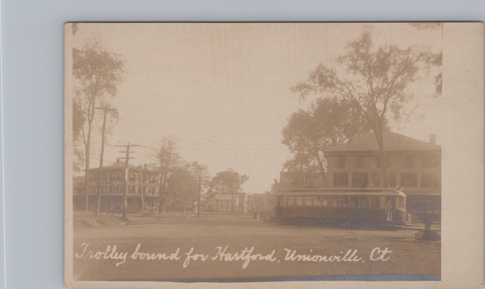 Unionville Connecticut Trolley Bound For Hartford H.P. Foote 1910s Real Photo Postcard