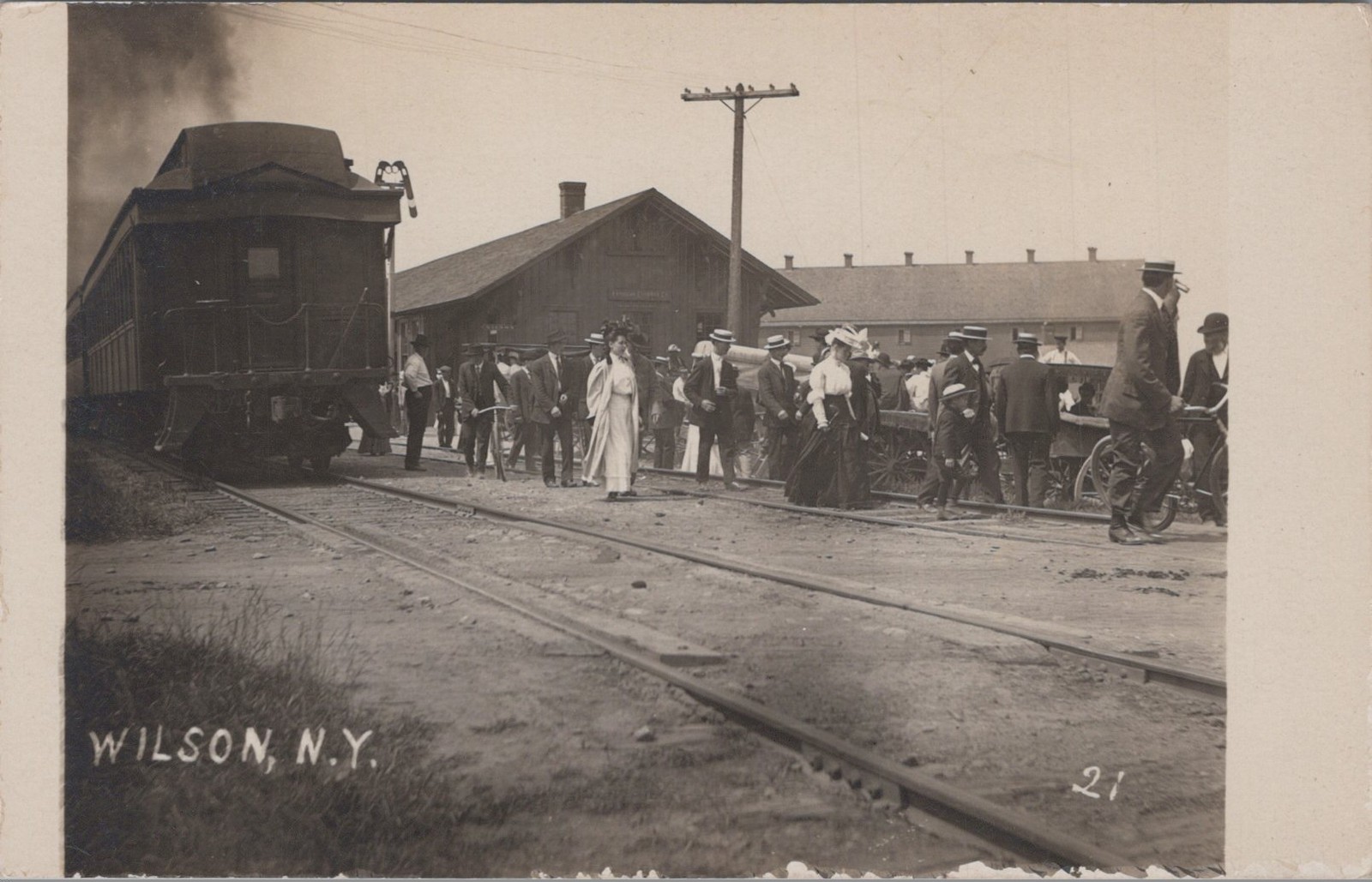 Wilson New York Steam Train Station Railroad Depot Real Photo Postcard