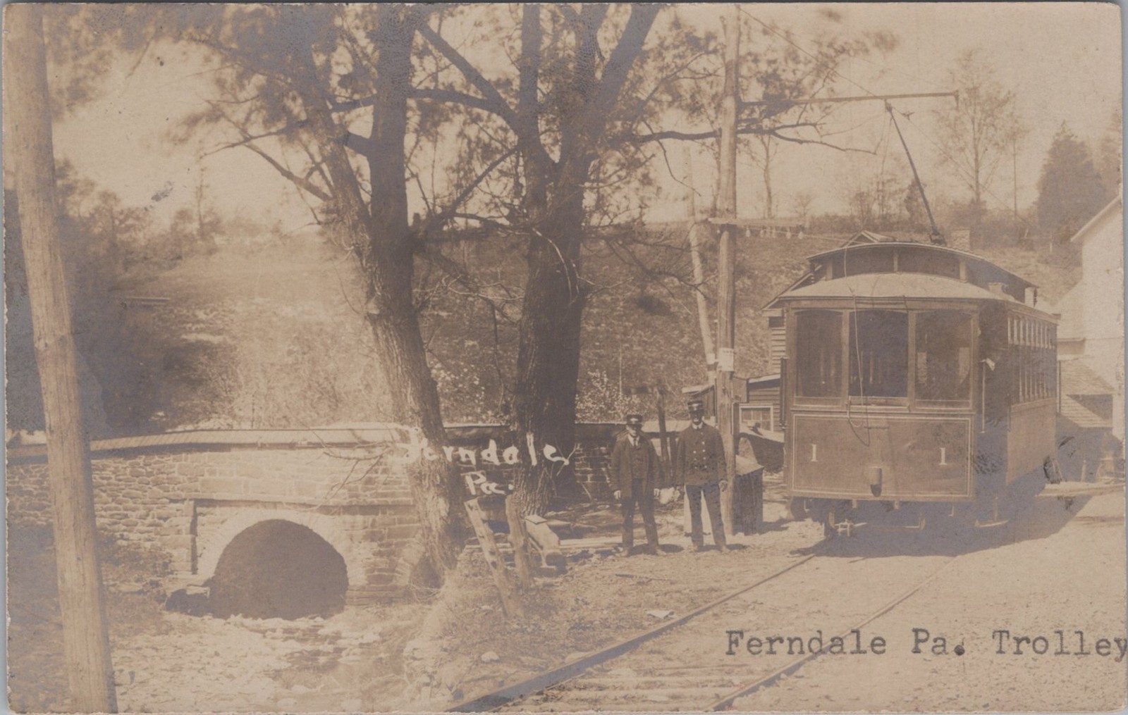 Ferndale Pennsylvania Trolley Car Tracks 1907 Real Photo Postcard