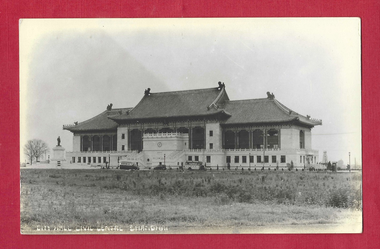 Shanghai China City Hall Built 1933 Statue Destroyed by Japan 1937 Real Photo Postcard