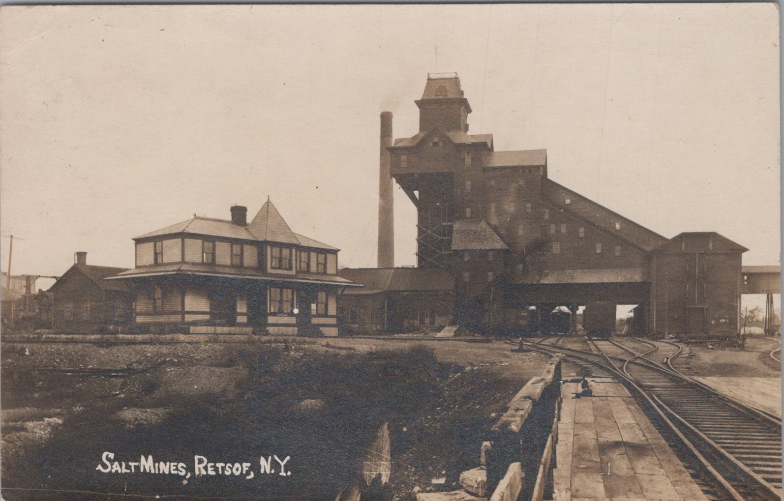 Retsof New York Salt Mines Mine Hoist Railroad 1917 Real Photo Postcard