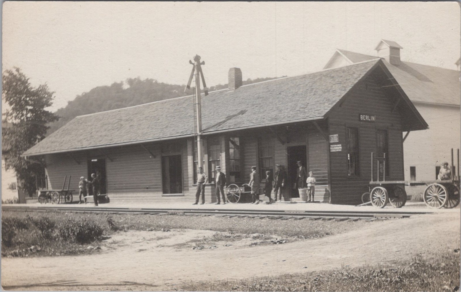 Berlin New York Western Union Telegraph Office Railroad Depot Real Photo Postcard