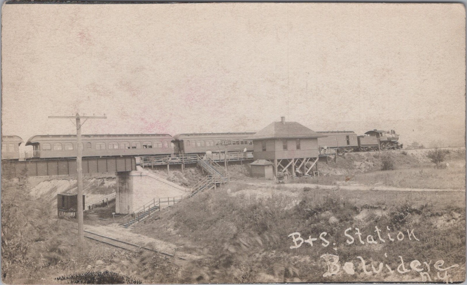 Belvidere New York Buffalo & Susquehanna Train Station 1900s Real Photo Postcard