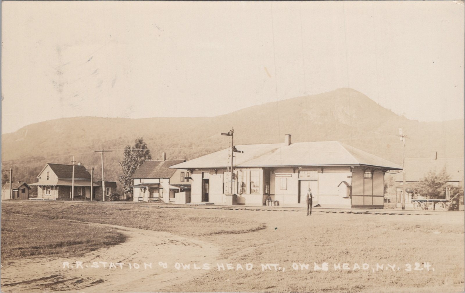 Owls Head New York Railroad Train Station Real Photo Postcard