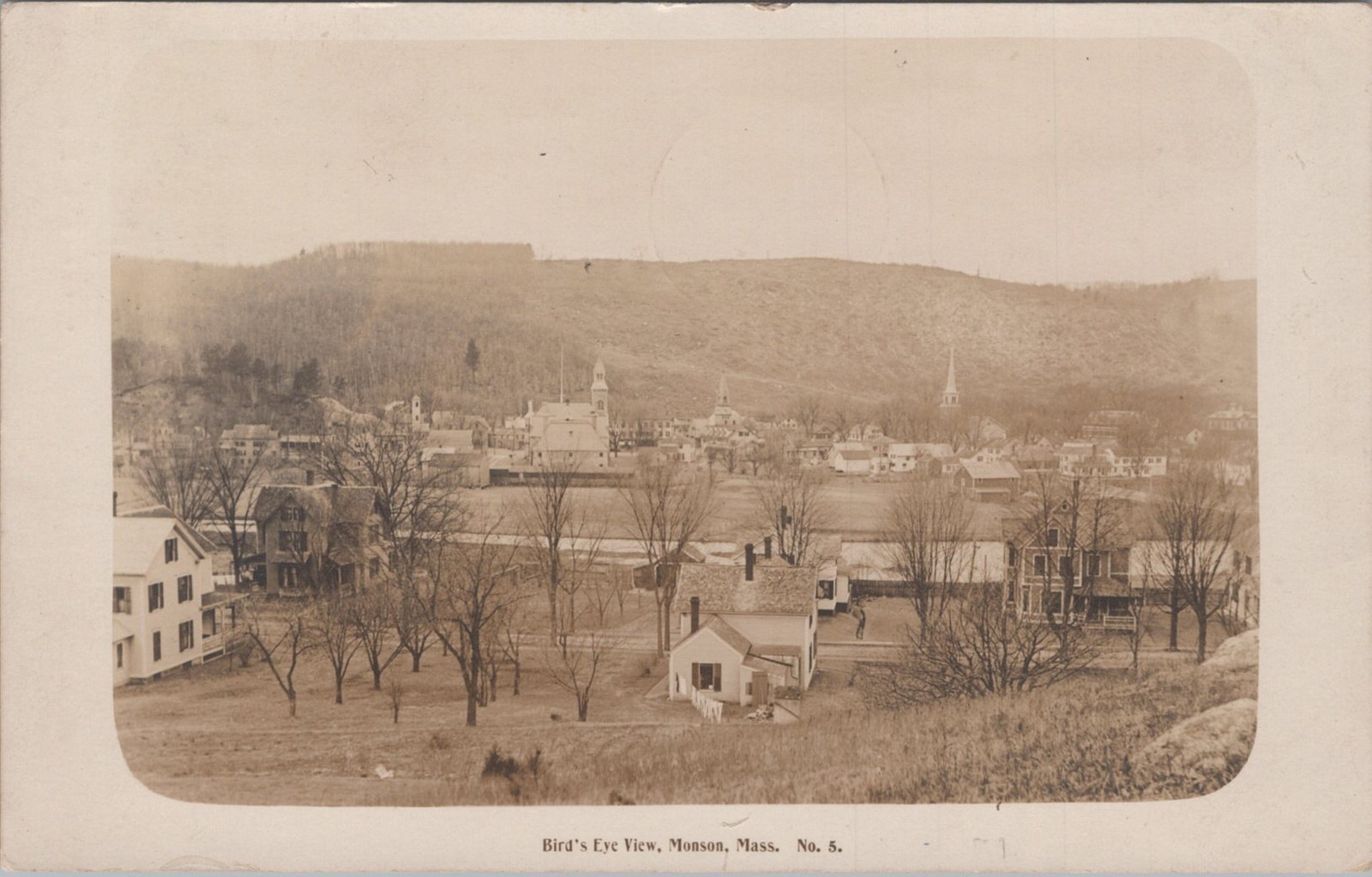 Monson Massachusetts Bird's Eye View Townscape 1912 Eddy Make Real Photo Postcard