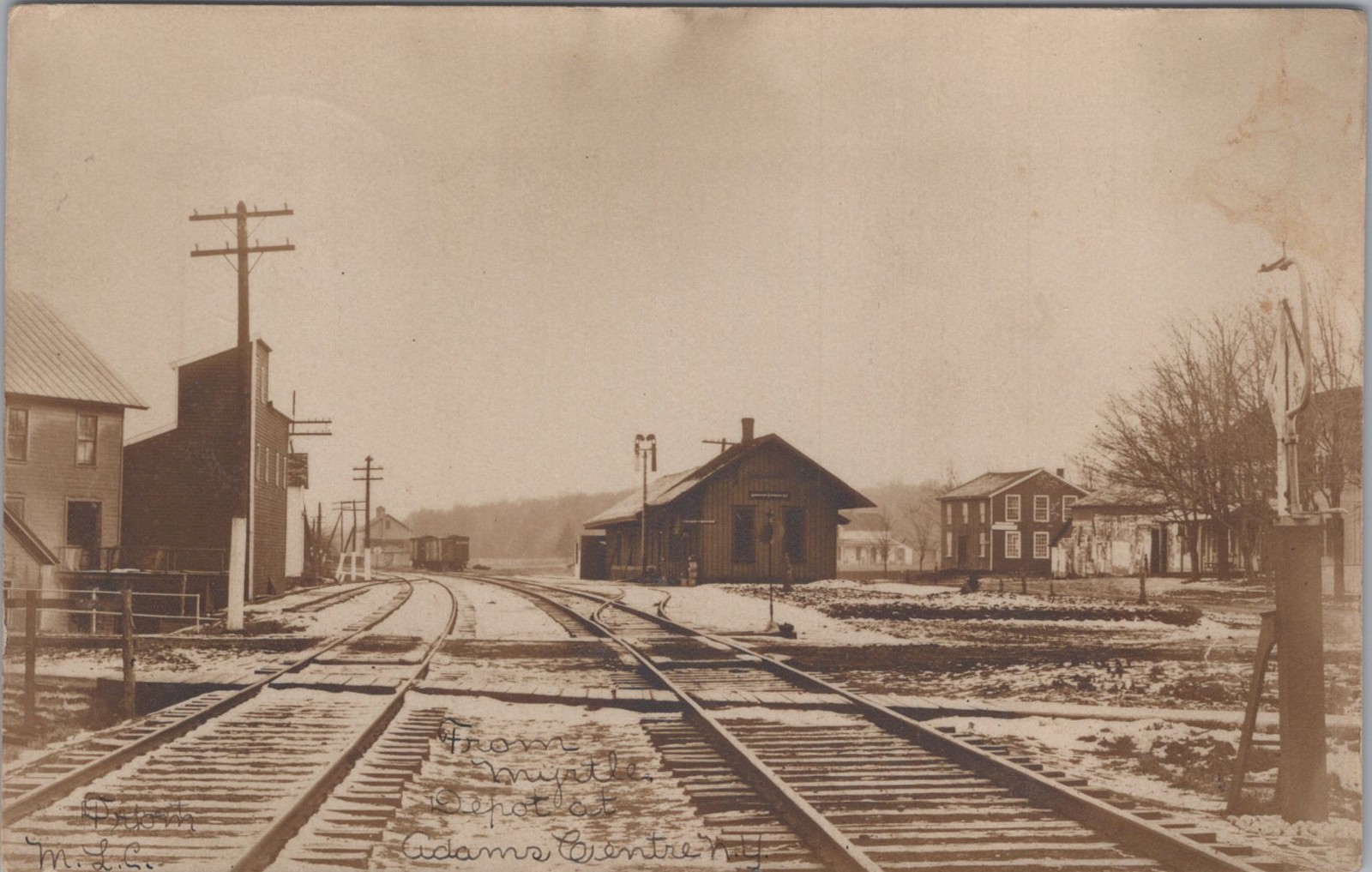 Adams Centre New York Myrtle Depot Railroad Real Photo Postcard