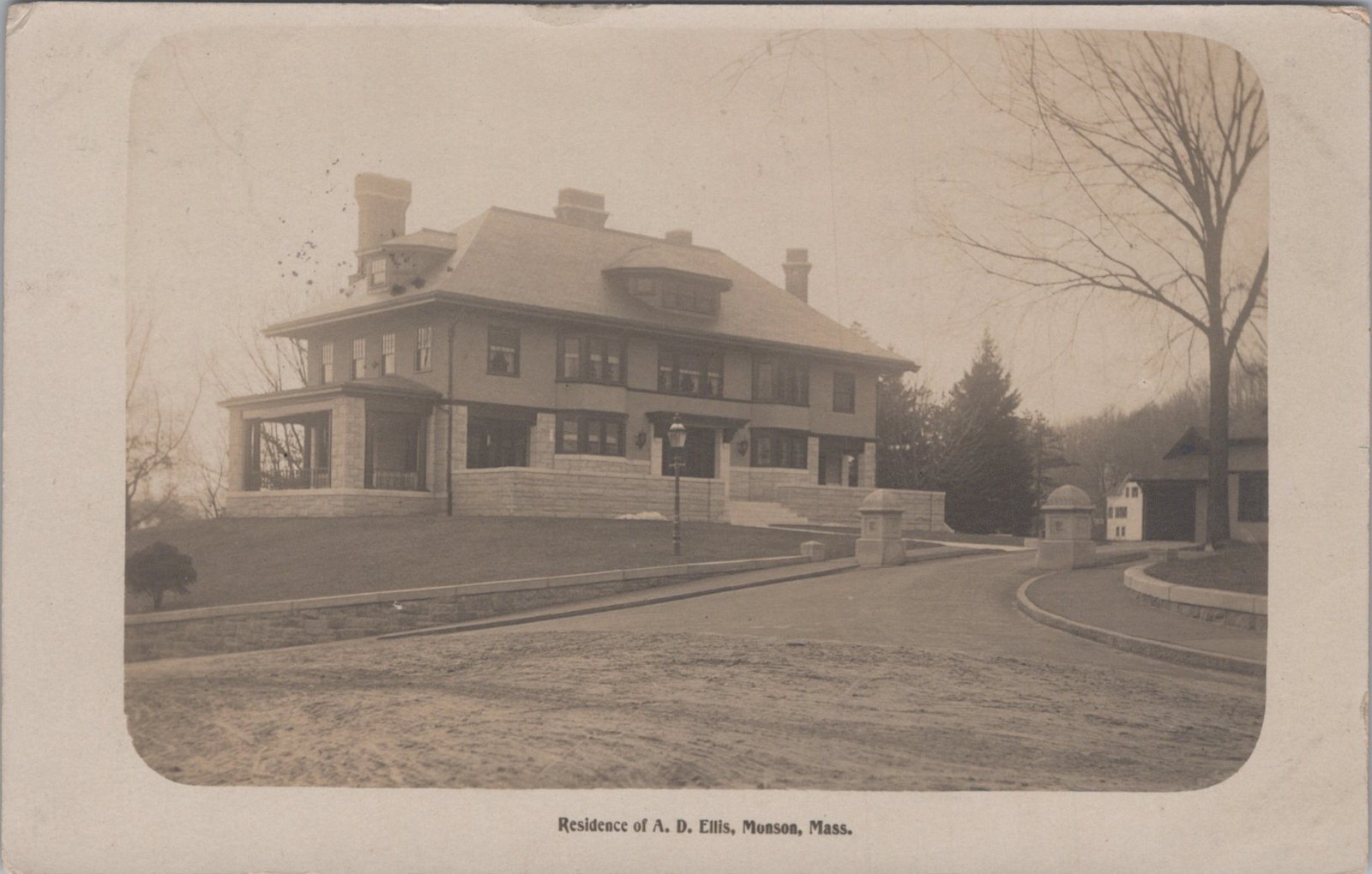 Monson Massachusetts Residence Of A D Ellis Mansion 1909 Real Photo Postcard