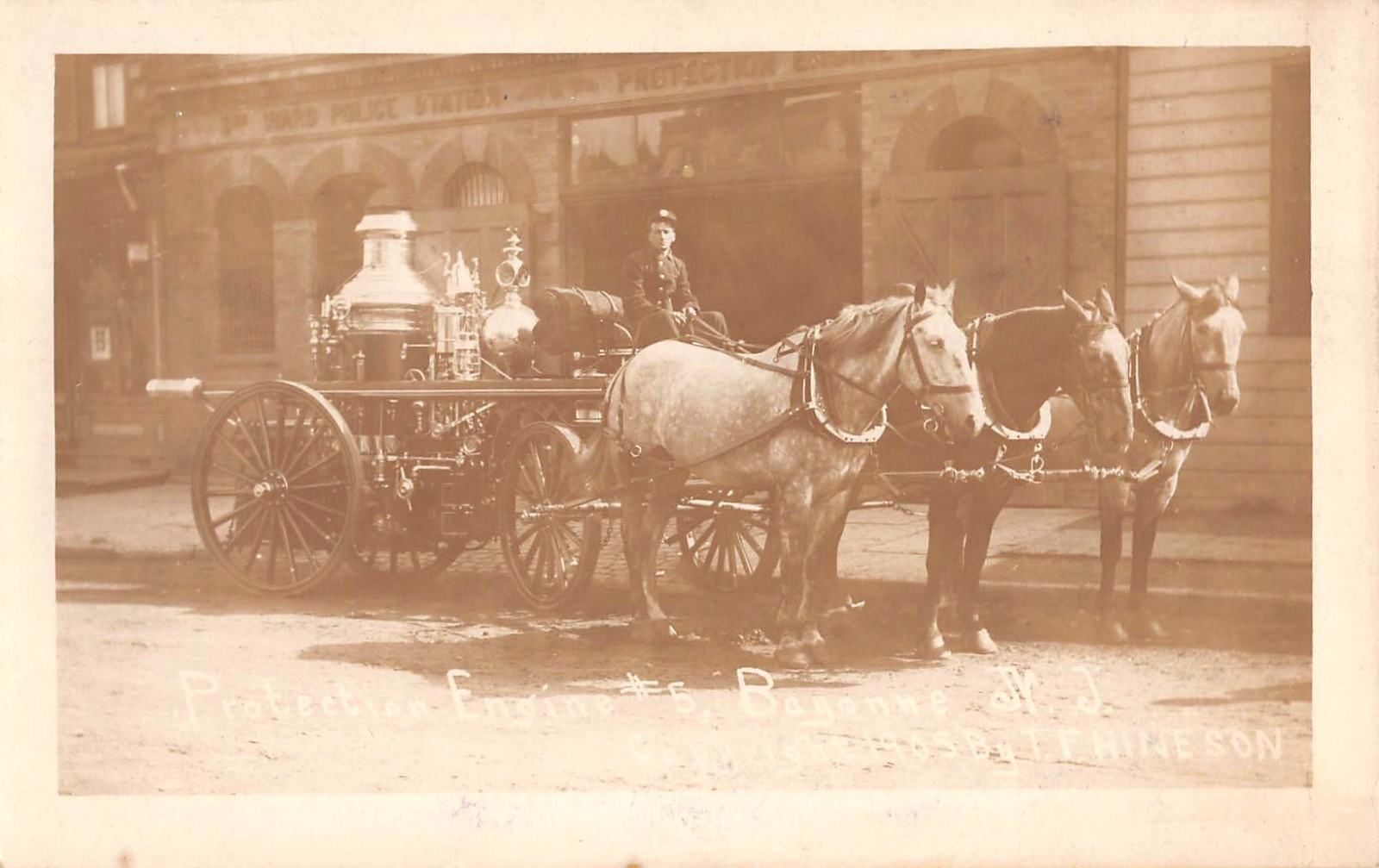 Bayonne New Jersey Fire Department Protection Engine #5 1905 Real Photo Postcard