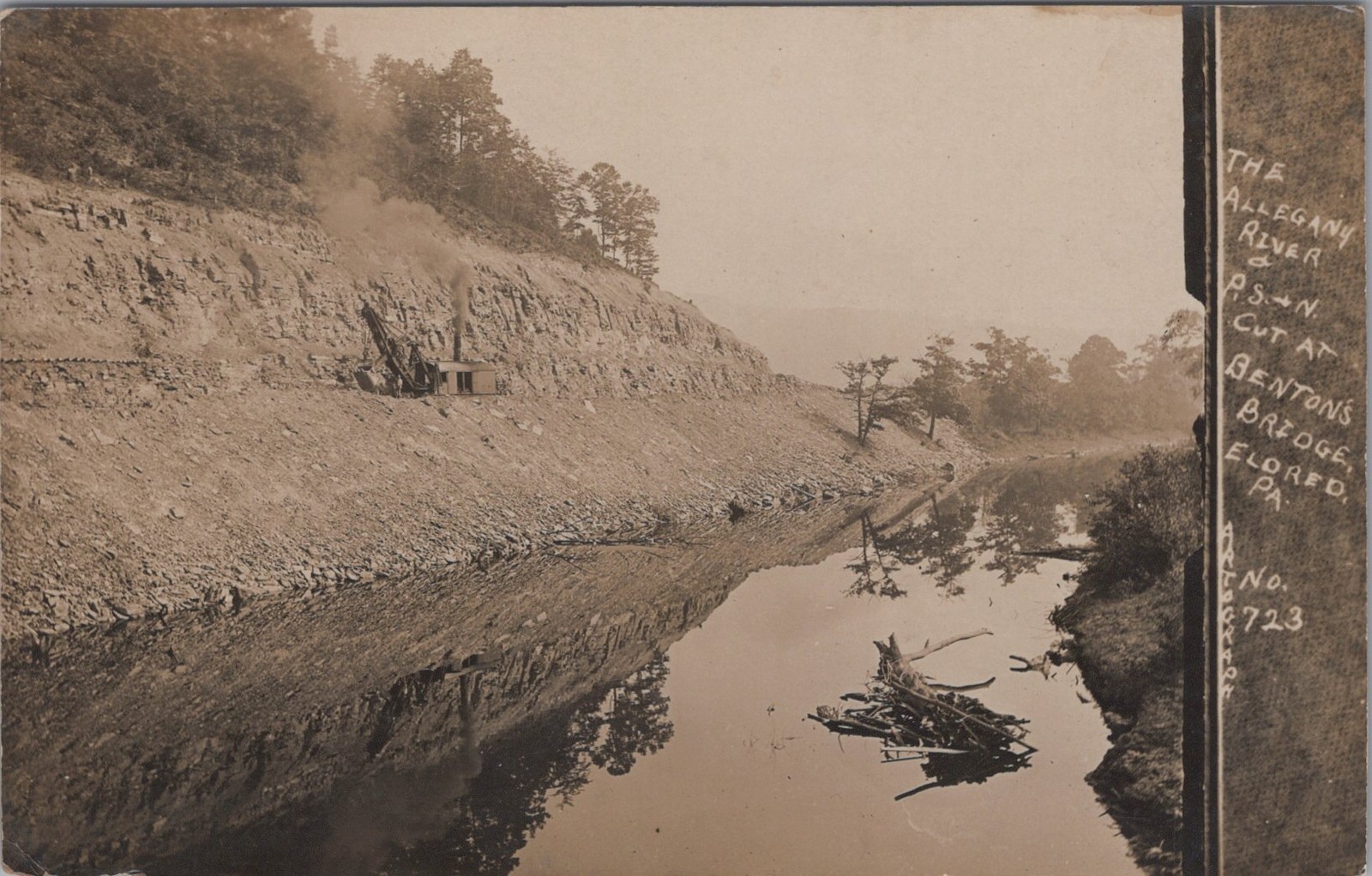 Eldred Pennsylvania Allegany River Bentons Bridge PS&N Cut Railroad 1910 Real Photo Postcard