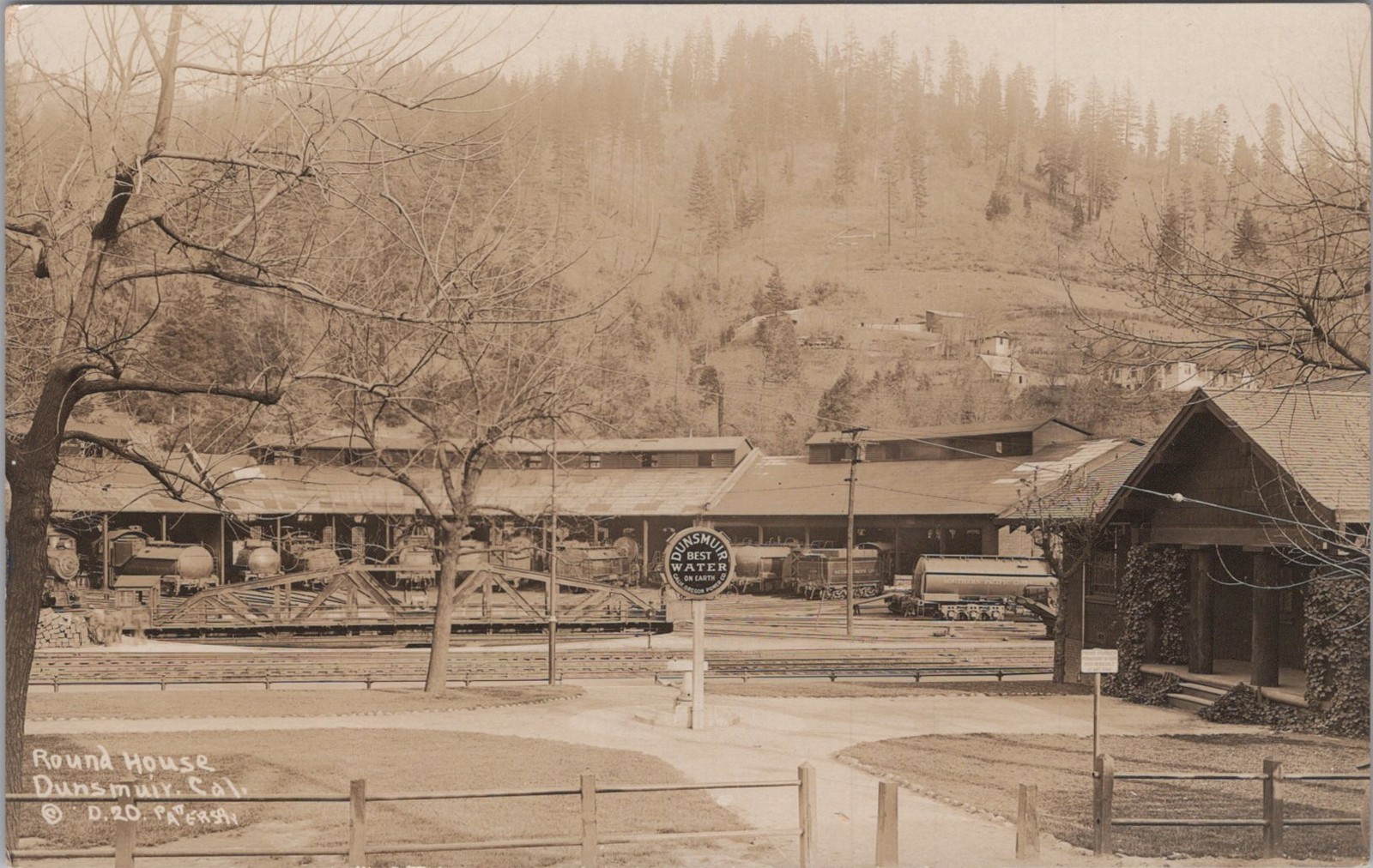 Dunsmuir California Round House Railroad Trains Water Real Photo Postcard