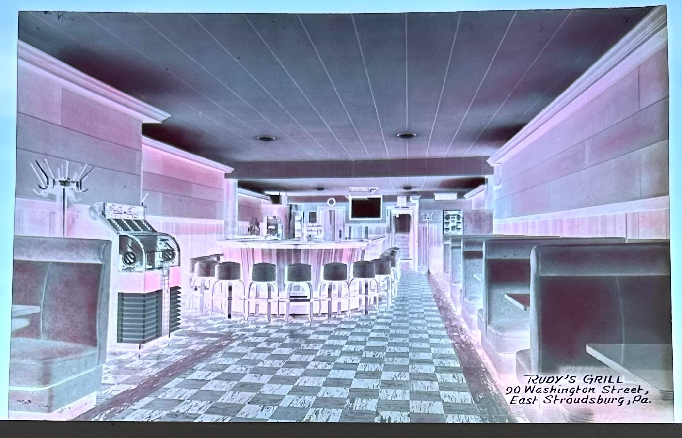 East Stroudsburg Pennsylvania Rudy's Grill Diner Interior View 1950s Real Photo Postcard Negative