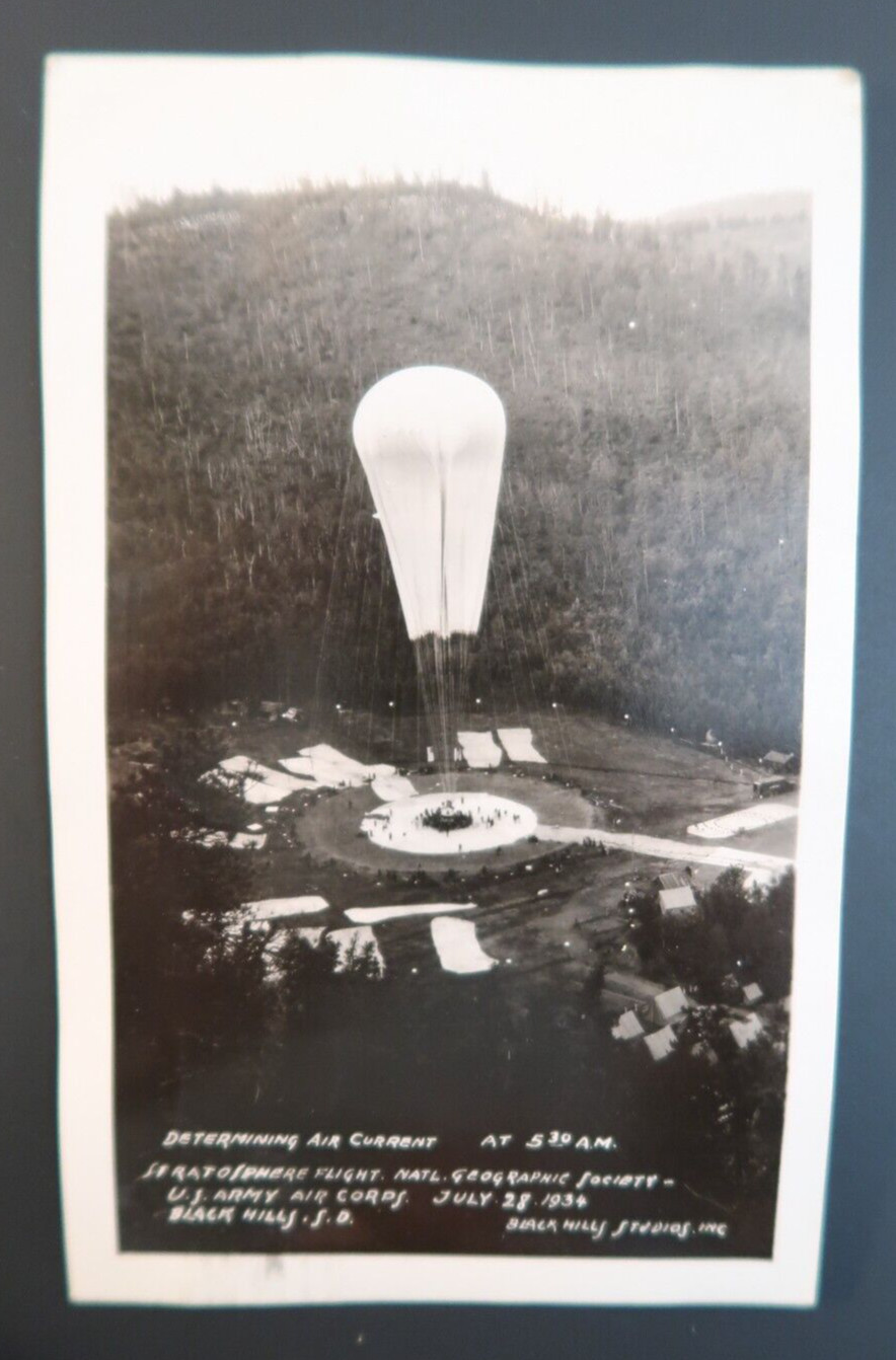 US Army Air Corps Stratosphere Flight Balloon Black White Real Photo Postcard