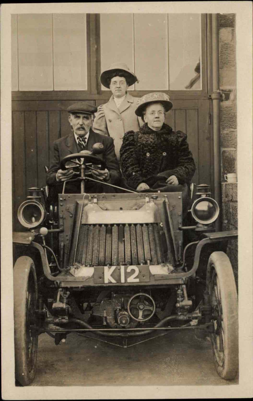 Early Automobile Head-On With Gears And License Plate Real Photo Postcard
