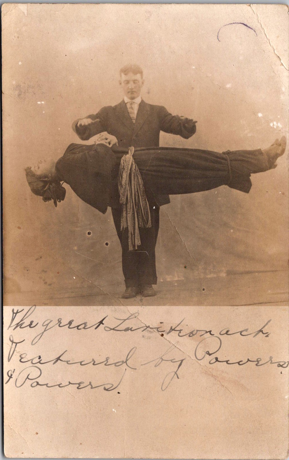 Powers & Powers Magician Levitation Performance 1911 Real Photo Postcard