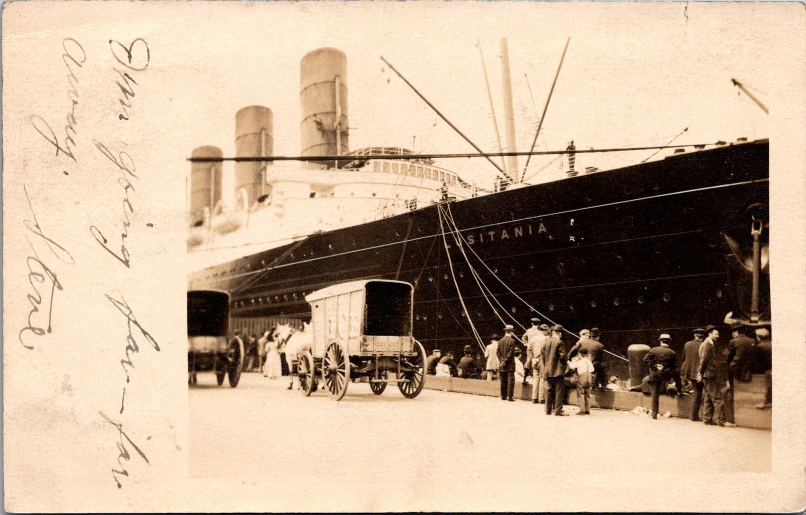 Steamship Lusitania At Dock 1908 Real Photo Postcard
