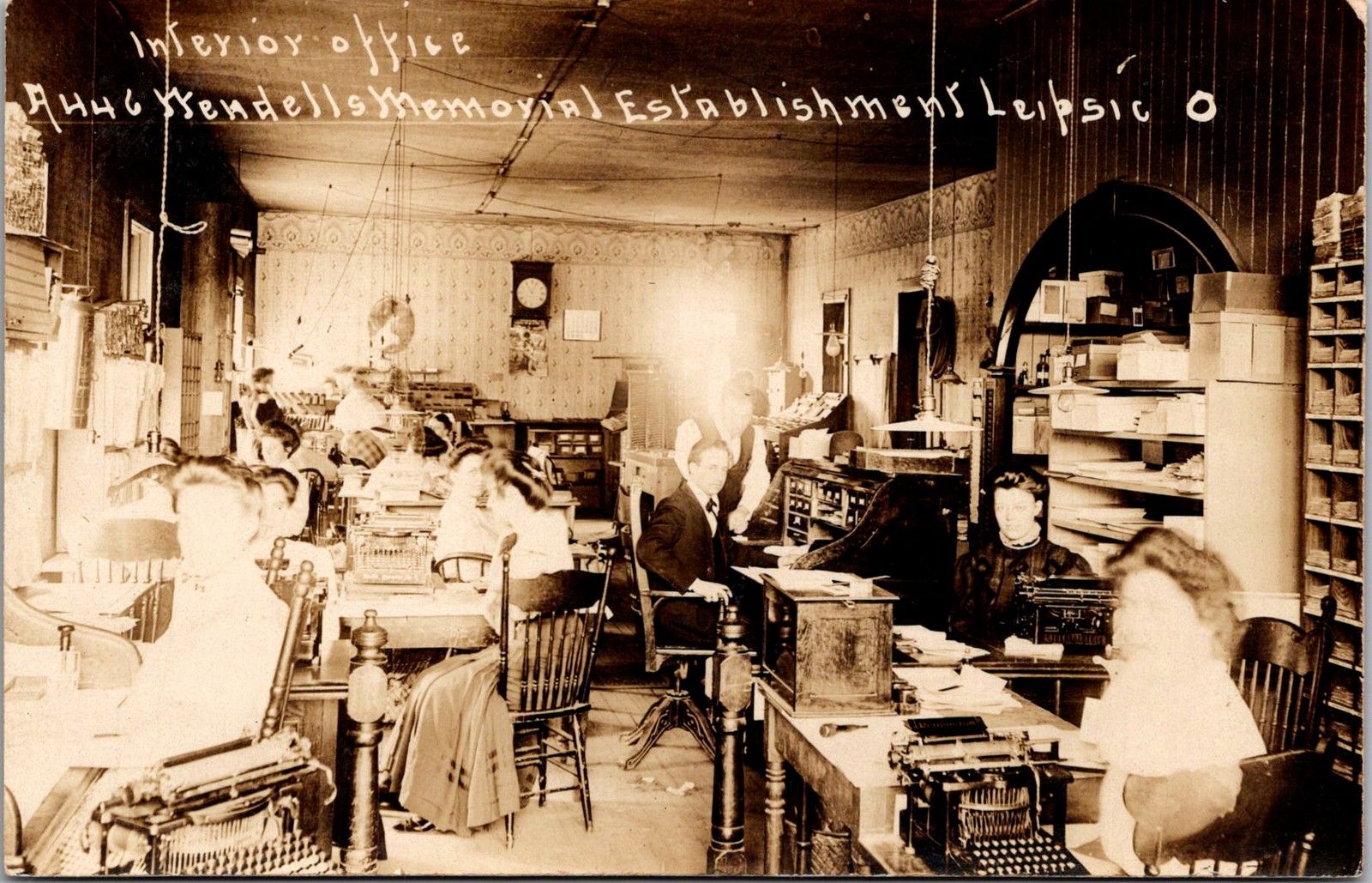 Leipsic Ohio Wendells Memorial Establishment Office Interior Real Photo Postcard