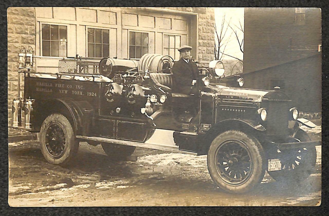 Marilla New York Fire Company Fire Truck Station 1924 Real Photo Postcard