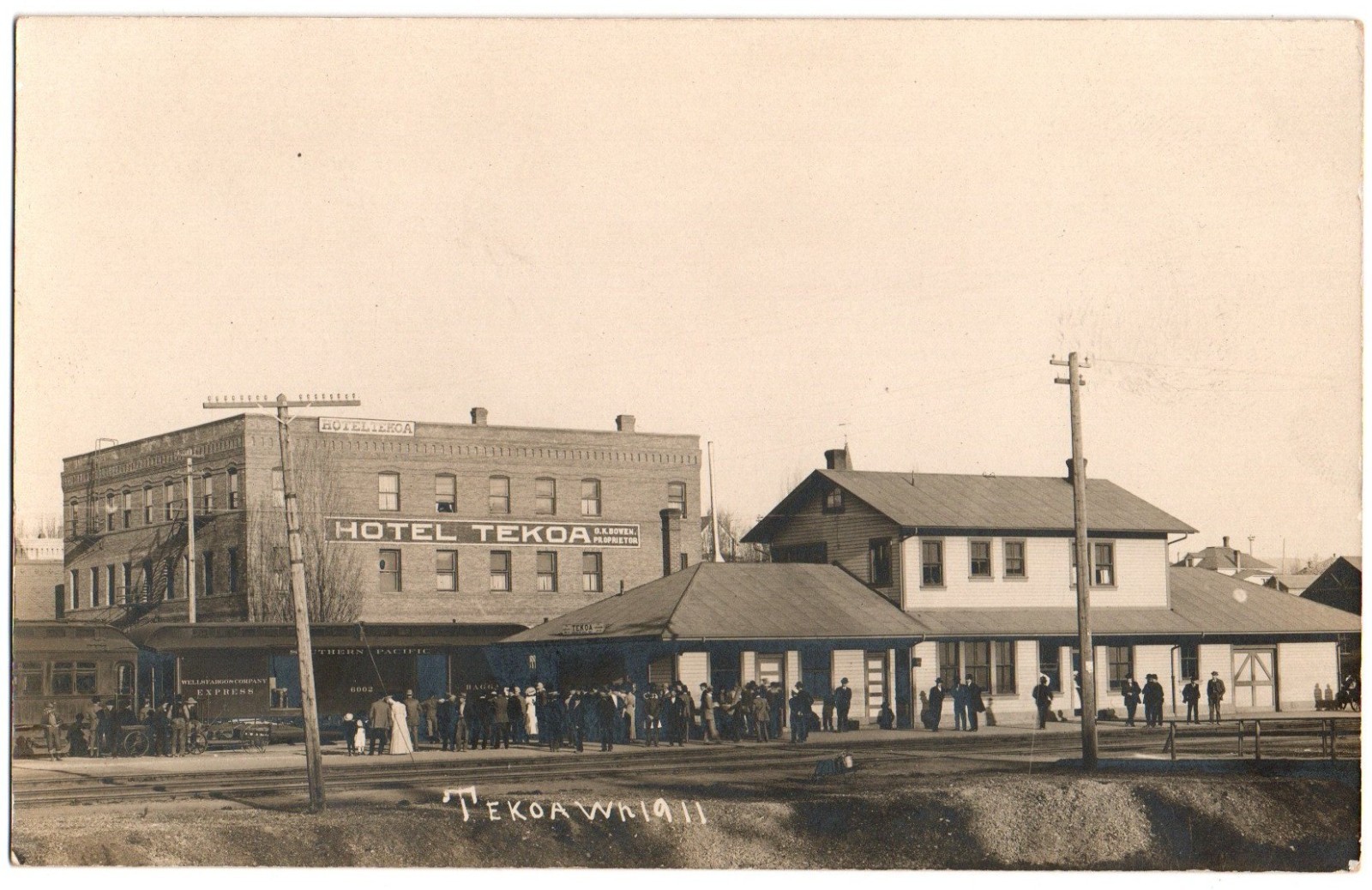 Tekoa Washington Railroad Depot And Hotel 1911 Real Photo Postcard
