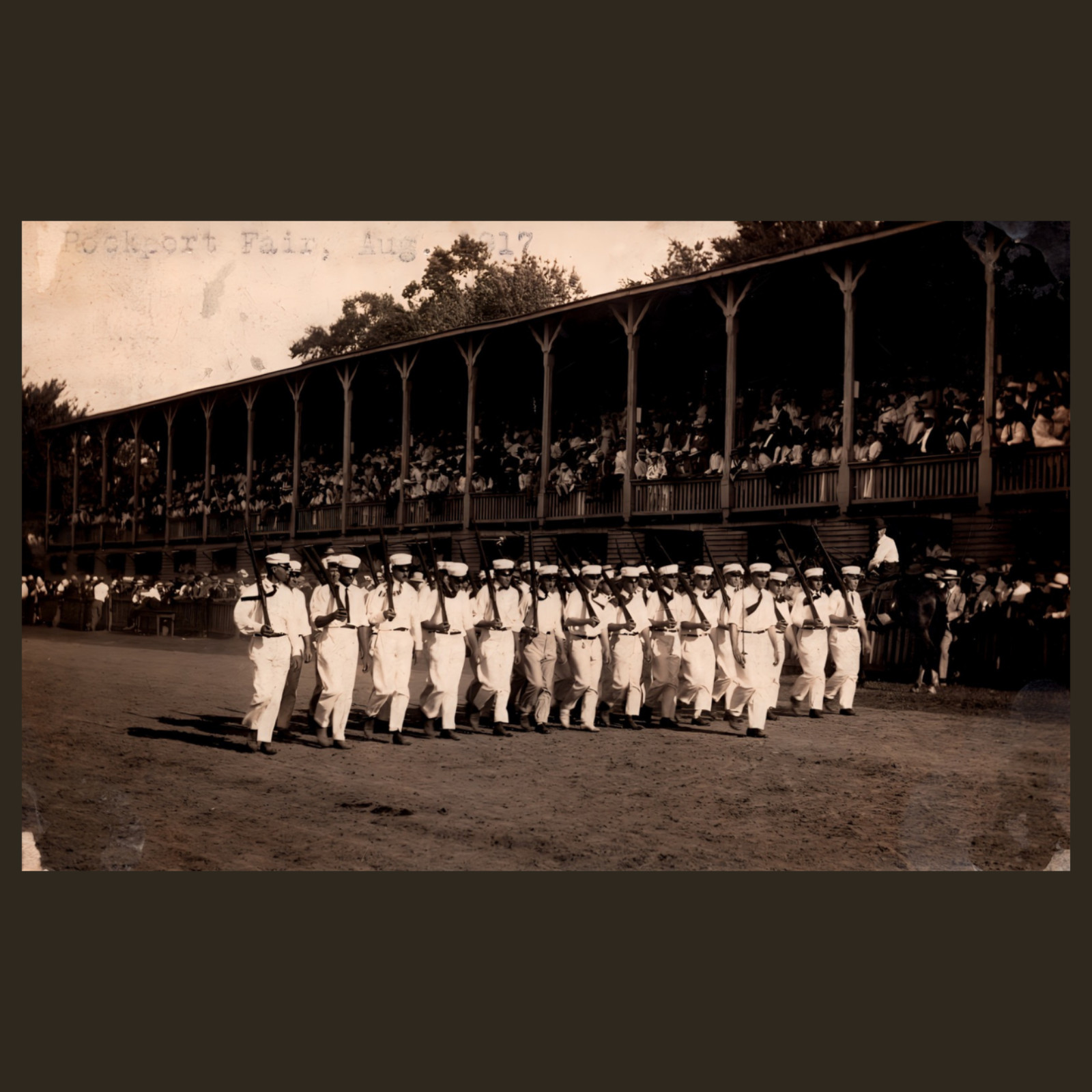 Rockport Indiana Fair Rifle Club Parade Grandstand Crowd World War 1 1917 Real Photo Postcard