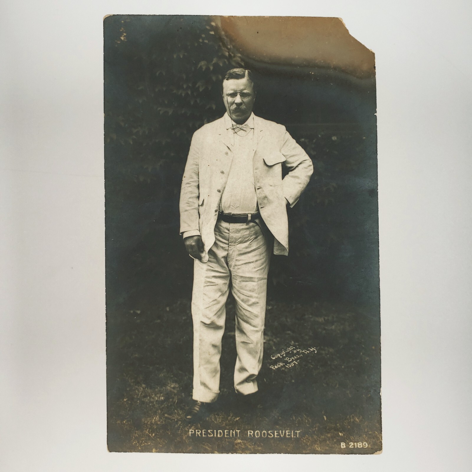 President Theodore Roosevelt White Suit 1907 Real Photo Postcard