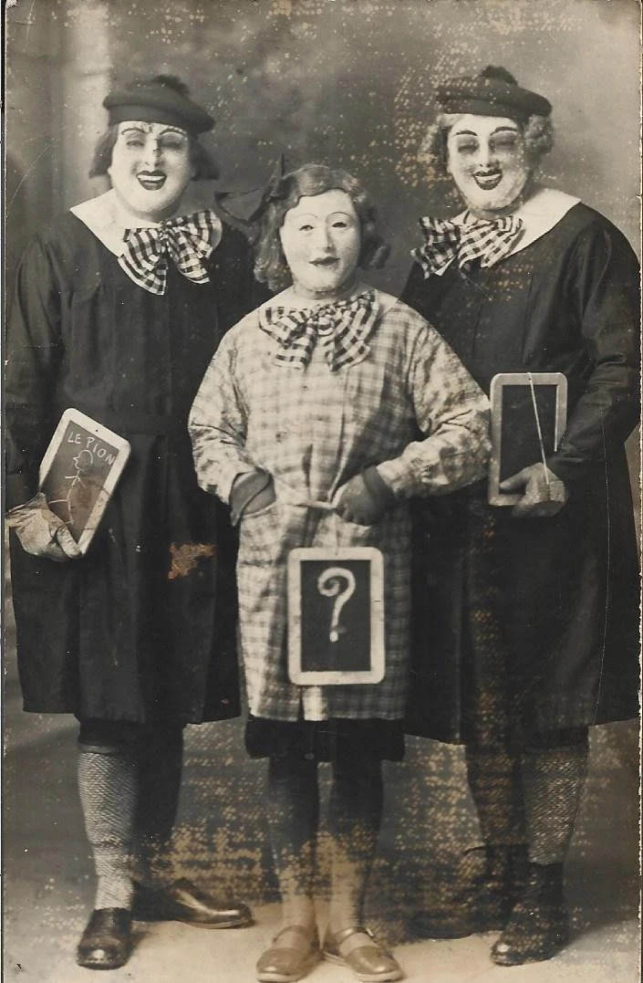 France Schoolchildren In Masks With Slates Real Photo Postcard
