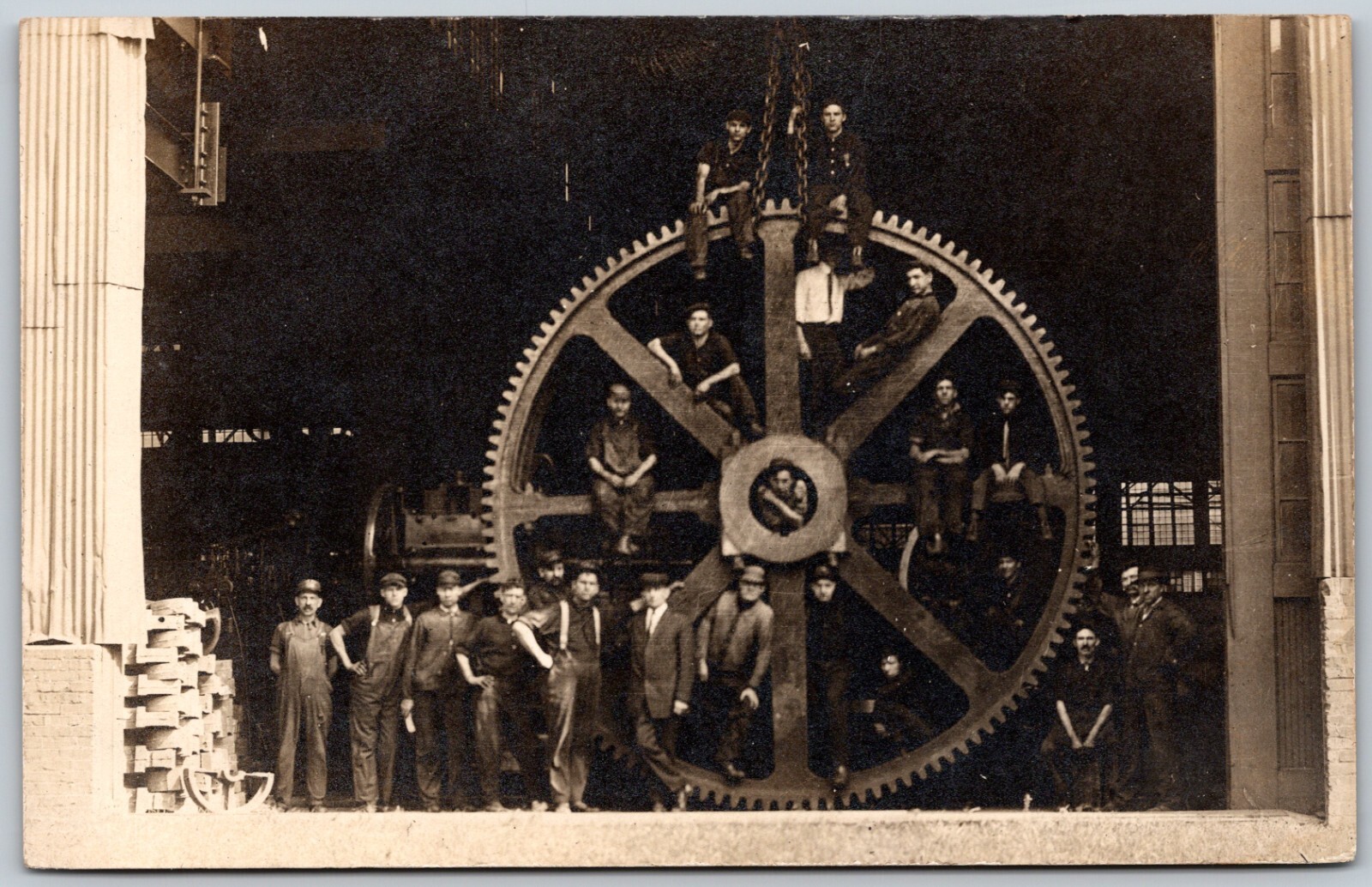 Men With Huge Industrial Steel Wheel Gear Real Photo Postcard