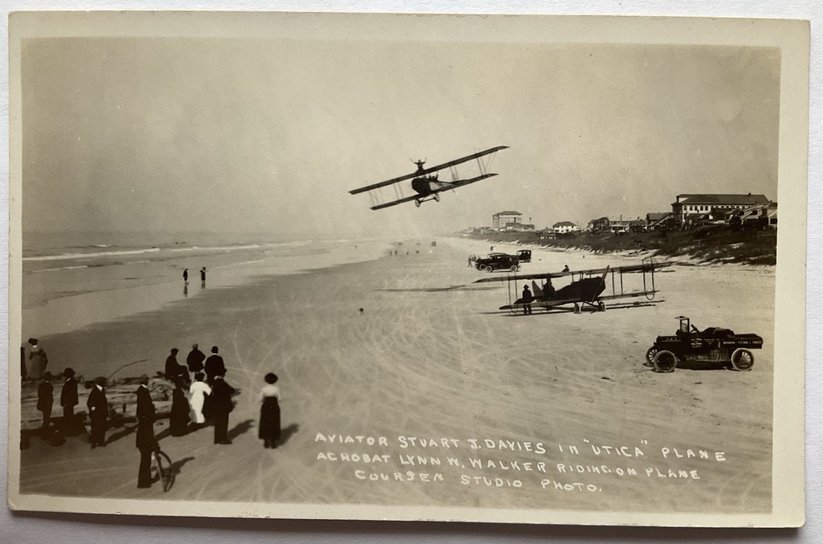 Daytona Beach Florida Aviator Davies With Wing Walker 1913 Real Photo Postcard