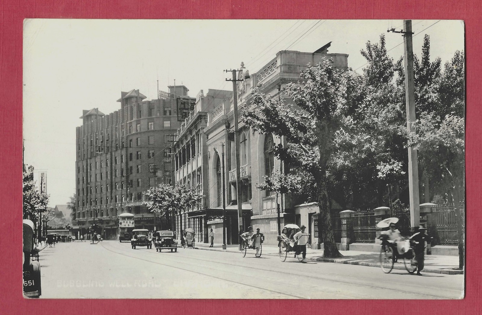 Shanghai China Bubbling Well Road Doubledeck Bus Old Cars Rickshaw 1930 Real Photo Postcard
